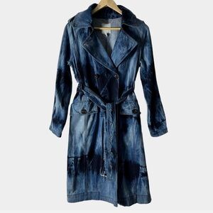 Avec Les Filles Denim Tie Dye Jacket Tench Coat L Belted Double Breasted